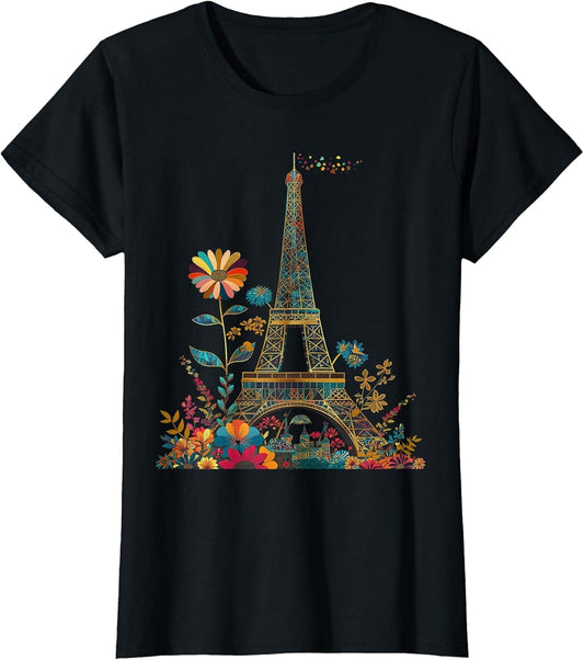 Paris France Eiffel Tower Vintage Flowers Floral Souvenir