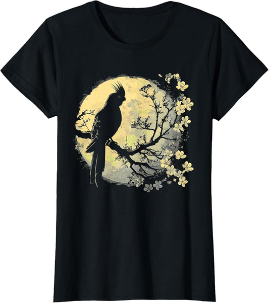 Cockatiel Parrot Lliebhaber Bird Moon and Flowers