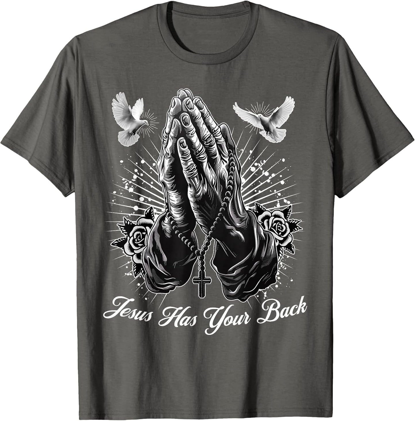 Jesus Has Your Back Prayer Hands Chicano Tattoo Doves Rosary
