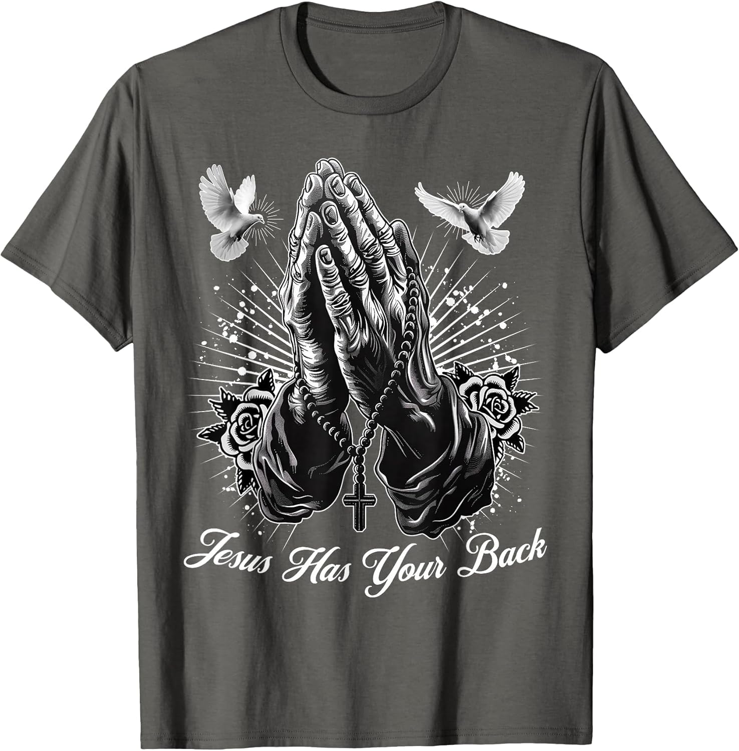Jesus Has Your Back Prayer Hands Chicano Tattoo Doves Rosary