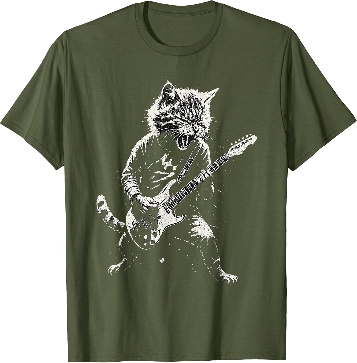 Cat Playing Guitar Rock Music Band Cool Graphic Vintage