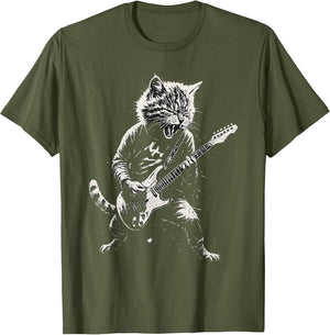 Cat Playing Guitar Rock Music Band Cool Graphic Vintage
