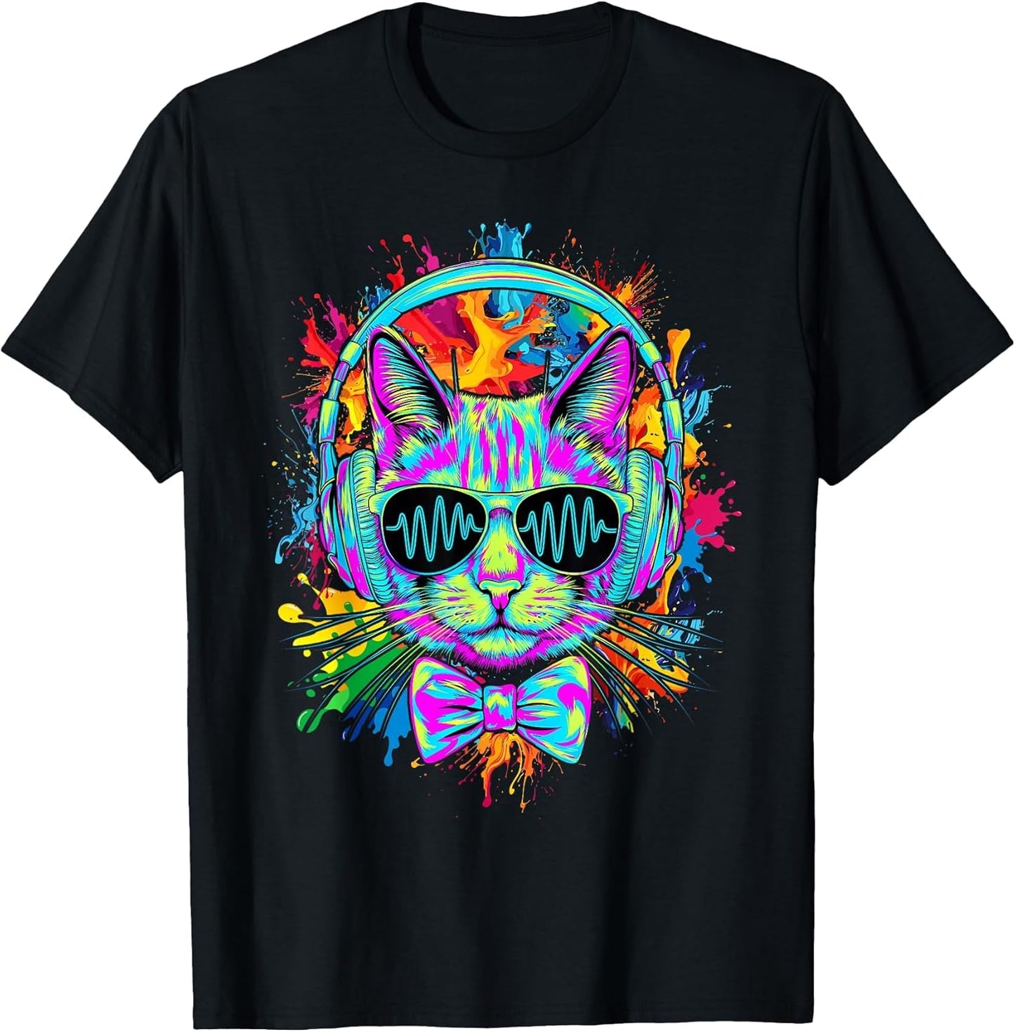 Funny Kitten Colourful Rainbow Rave Music DJ Cat
