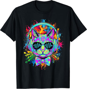 Funny Kitten Colourful Rainbow Rave Music DJ Cat
