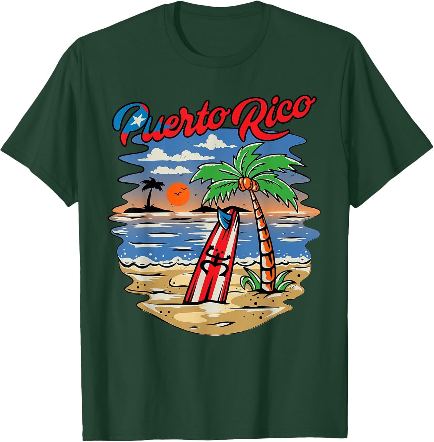 Puerto Rico Beach Puerto Rican Flag Retro Vintage 70s Sunset