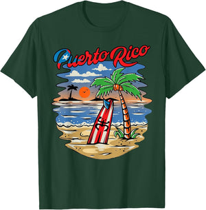 Puerto Rico Beach Puerto Rican Flag Retro Vintage 70s Sunset