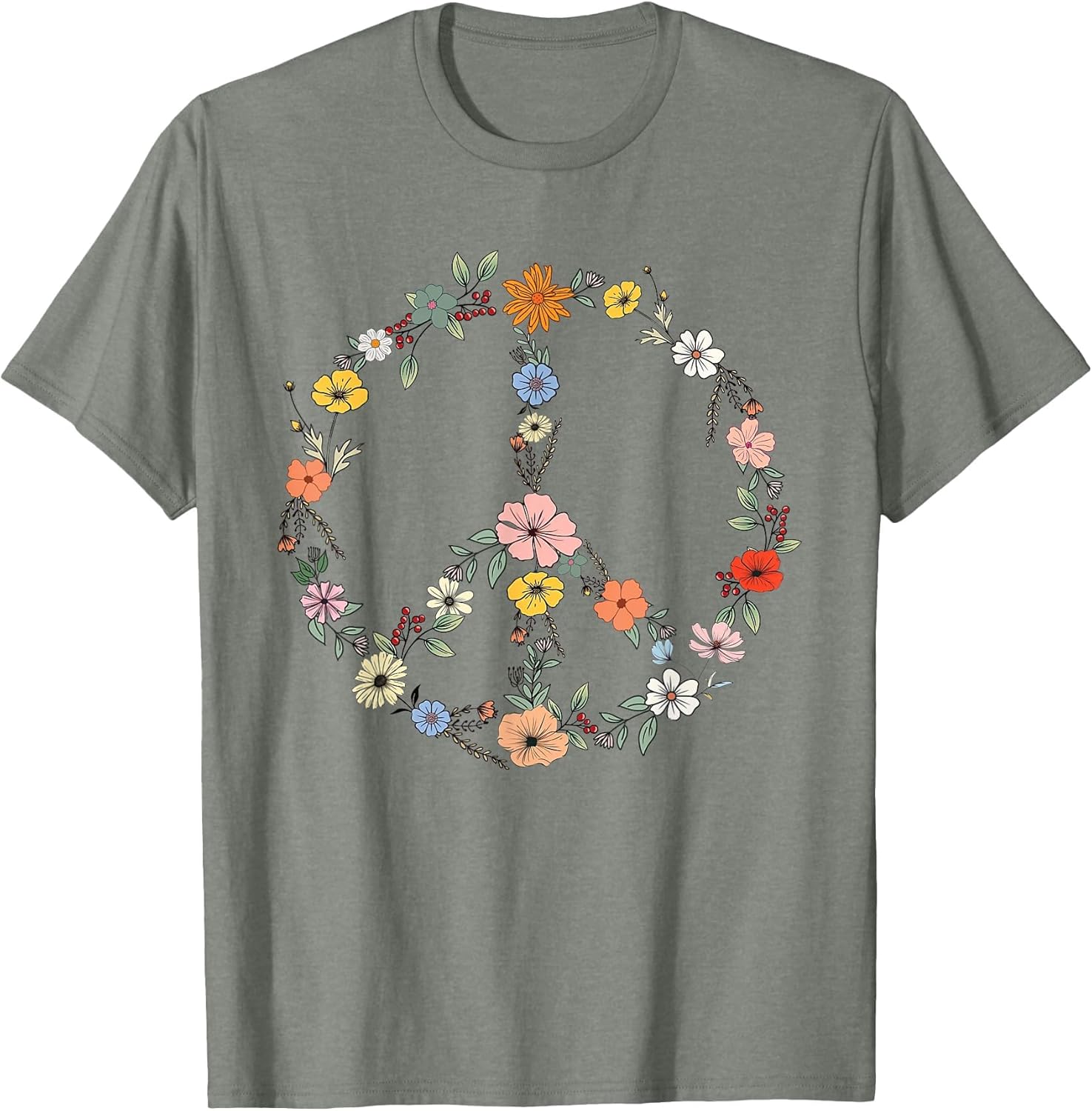 Retro Floral Peace Sign Boho Women Teens Girls Trendy Hippie
