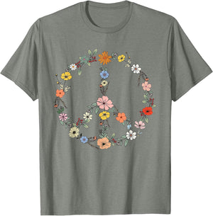 Retro Floral Peace Sign Boho Women Teens Girls Trendy Hippie