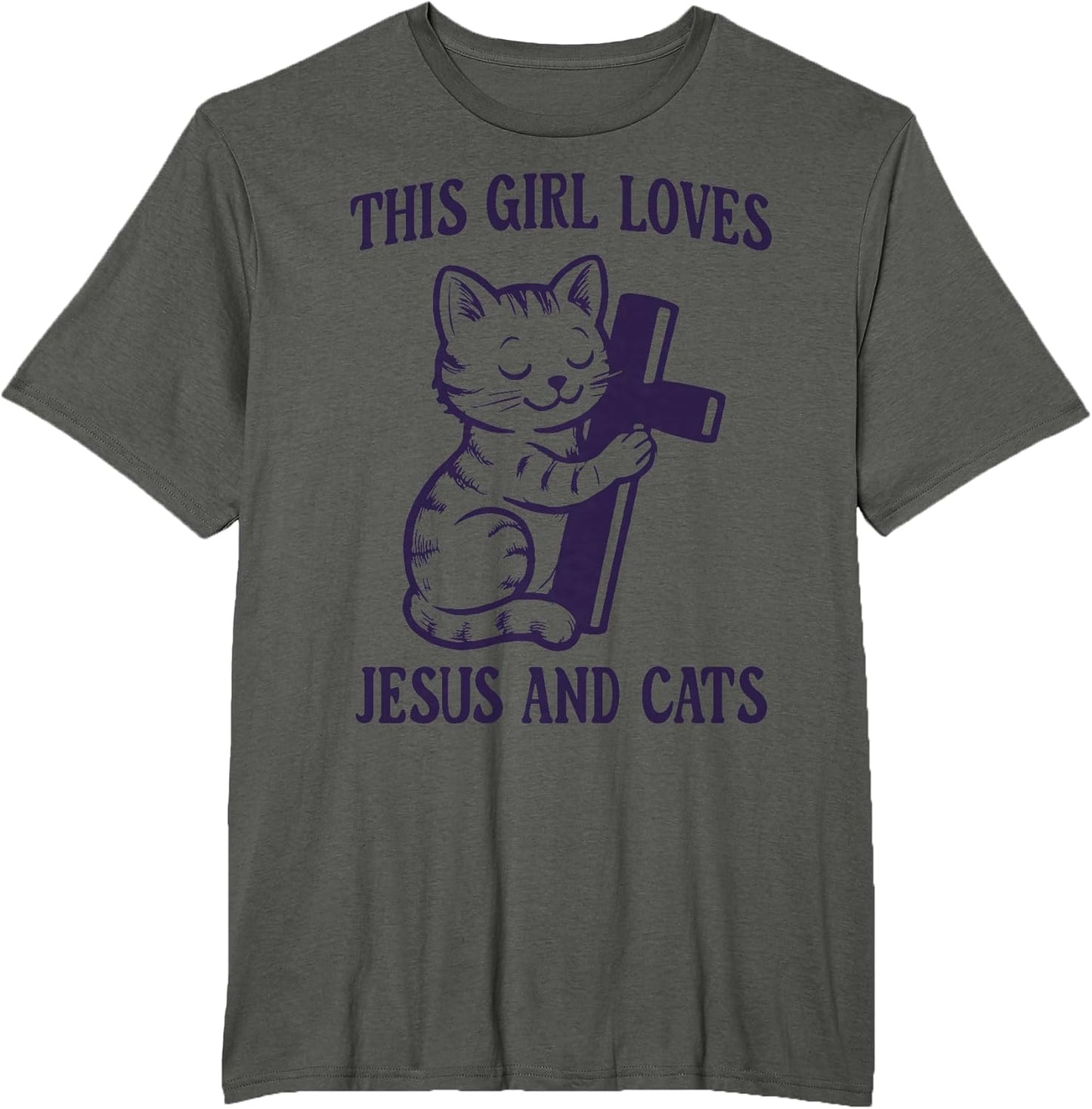 Christian This Girl Loves Jesus and Cats Cat Hugging Cross