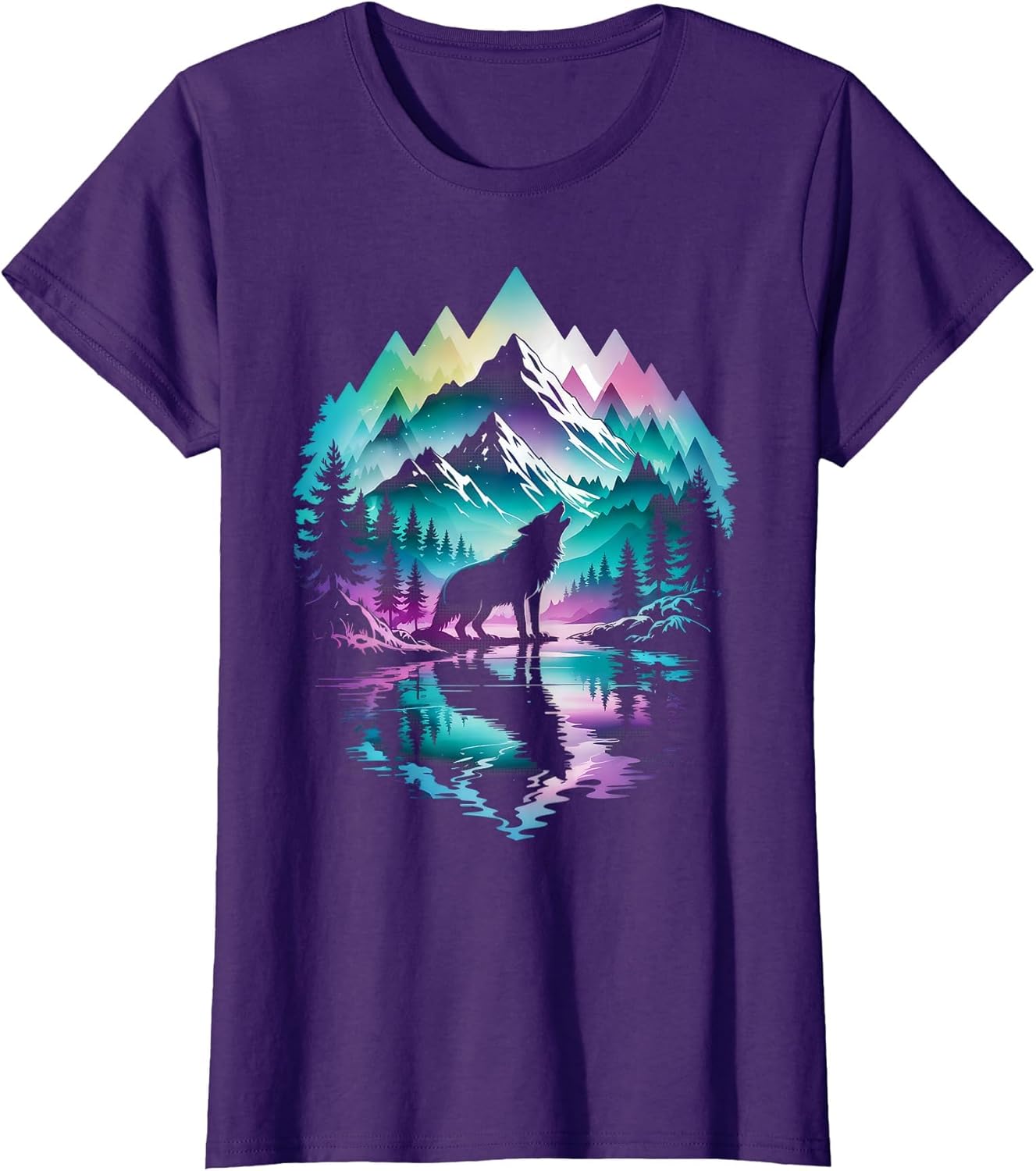 Wolf Forest Moon Vintage Cosmic Howling Wolf Lover Graphic