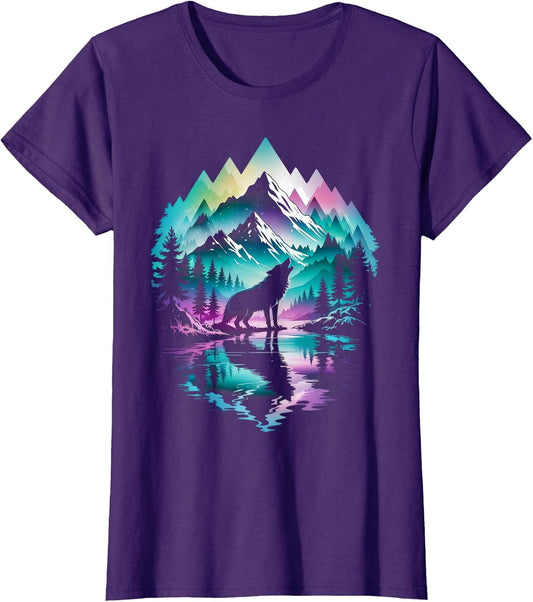 Wolf Forest Moon Vintage Cosmic Howling Wolf Lover Graphic