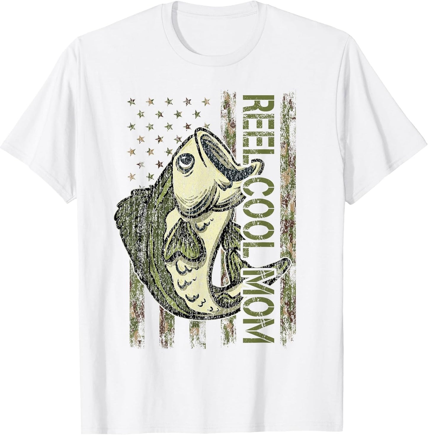 Reel Cool Mum American USA Flag Mom Reel Bass Vintage Camo