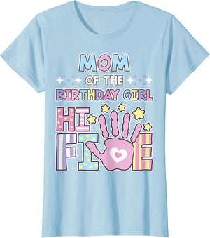 Mom of The Birthday Girl Cute Pastel 5 Year Old Kids Hi 5