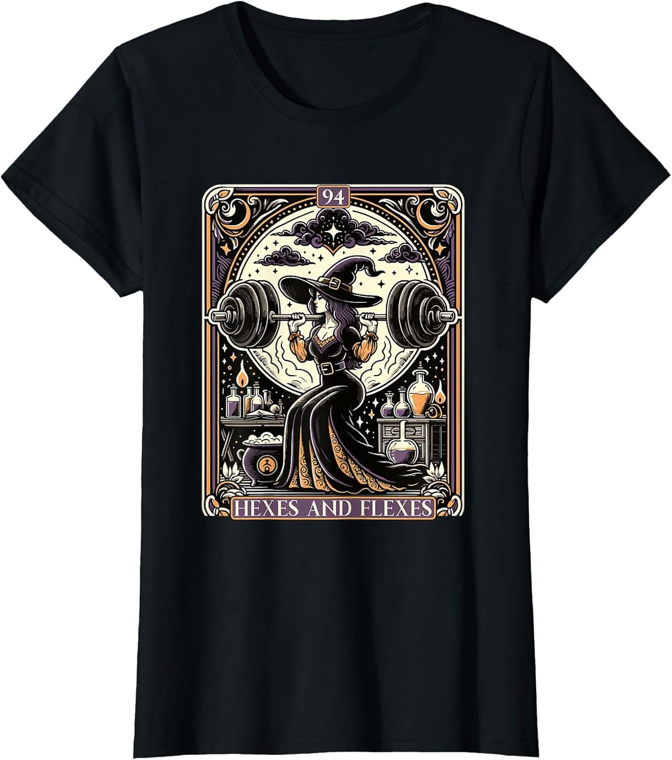 Witch Workout Fitness Deadlifting Hexes Flexes Tarot Card