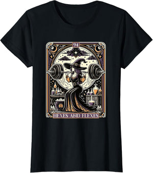 Witch Workout Fitness Deadlifting Hexes Flexes Tarot Card