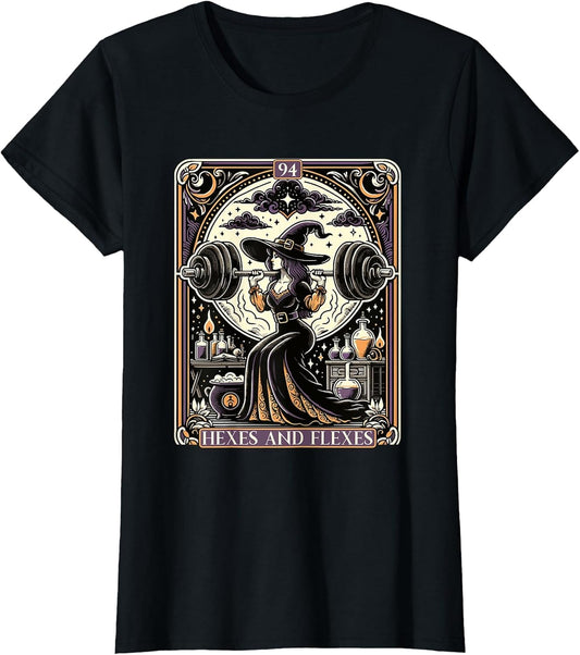 Witch Workout Fitness Deadlifting Hexes Flexes Tarot Card