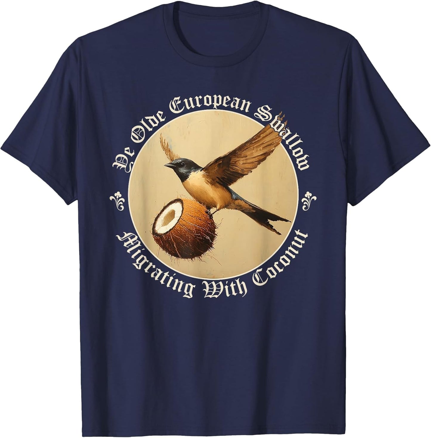 European Swallow Carrying Coconut, Funny Grail Meme Design