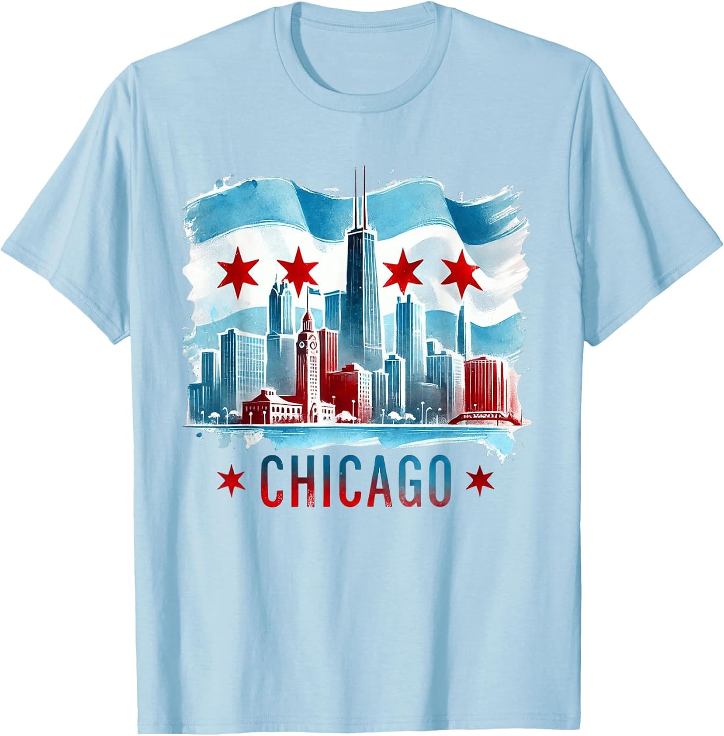 Chicago Skyline Flag Shirt Cityscape Illinois Men Women