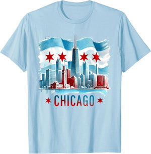 Chicago Skyline Flag Shirt Cityscape Illinois Men Women
