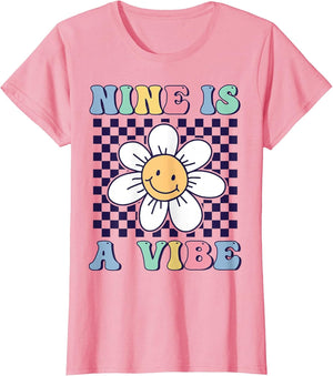 Nine is A Vibe Cute Groovy 9th Birthday Party Daisy Flower