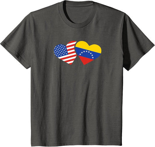 USA Venezuela Flag Hearts T Shirt Venezuelan American Love