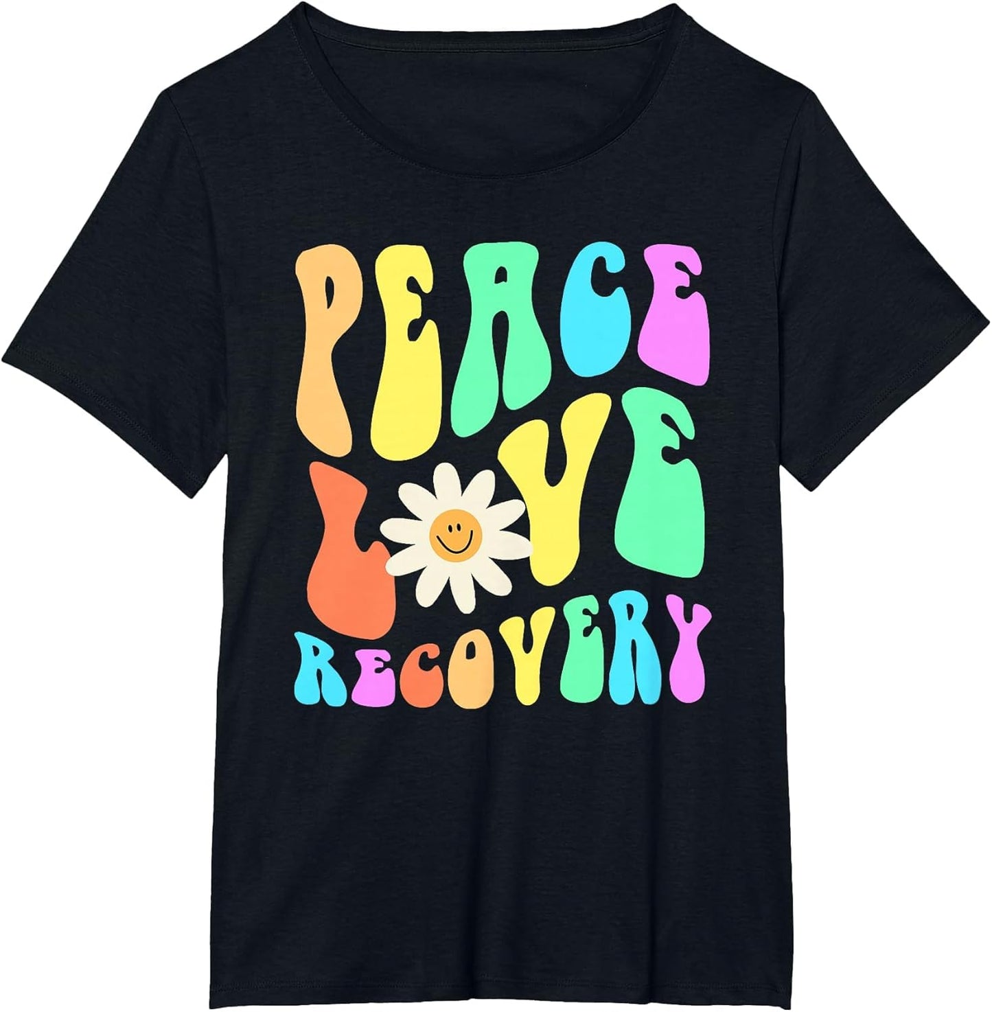 Groovy Peace Love Recovery Celebrate Sober I'm Clean AA NA , Women's Plus, Black, 4X