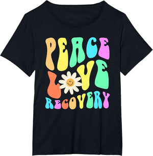 Groovy Peace Love Recovery Celebrate Sober I'm Clean AA NA , Women's Plus, Black, 4X