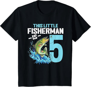 Kids Fishing Birthday Shirt 5 Year Old Boy Fisher 5th Bday Kids