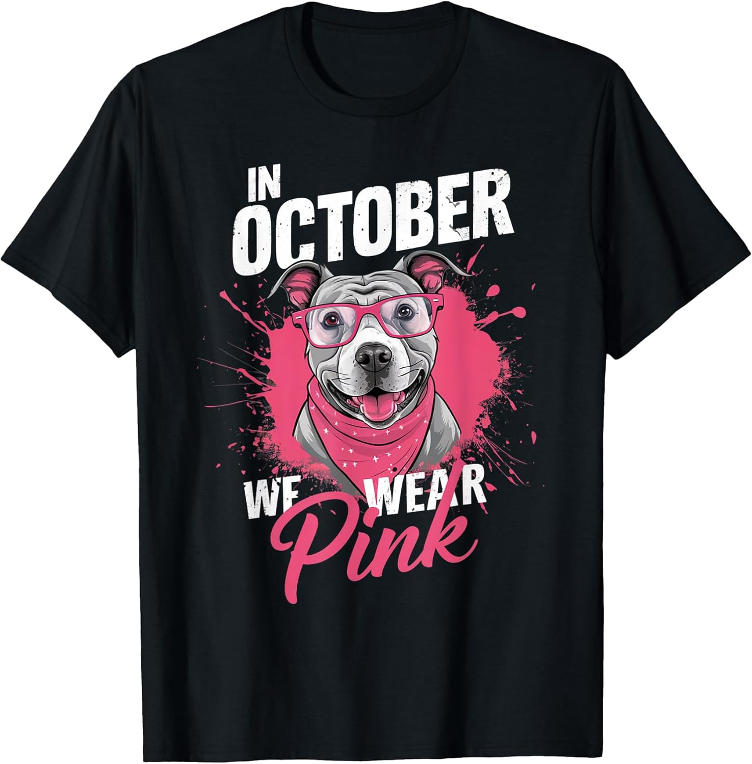 In October We Wear Pink Breast Cancer Awareness Pitbull Dog Women Girls Kids