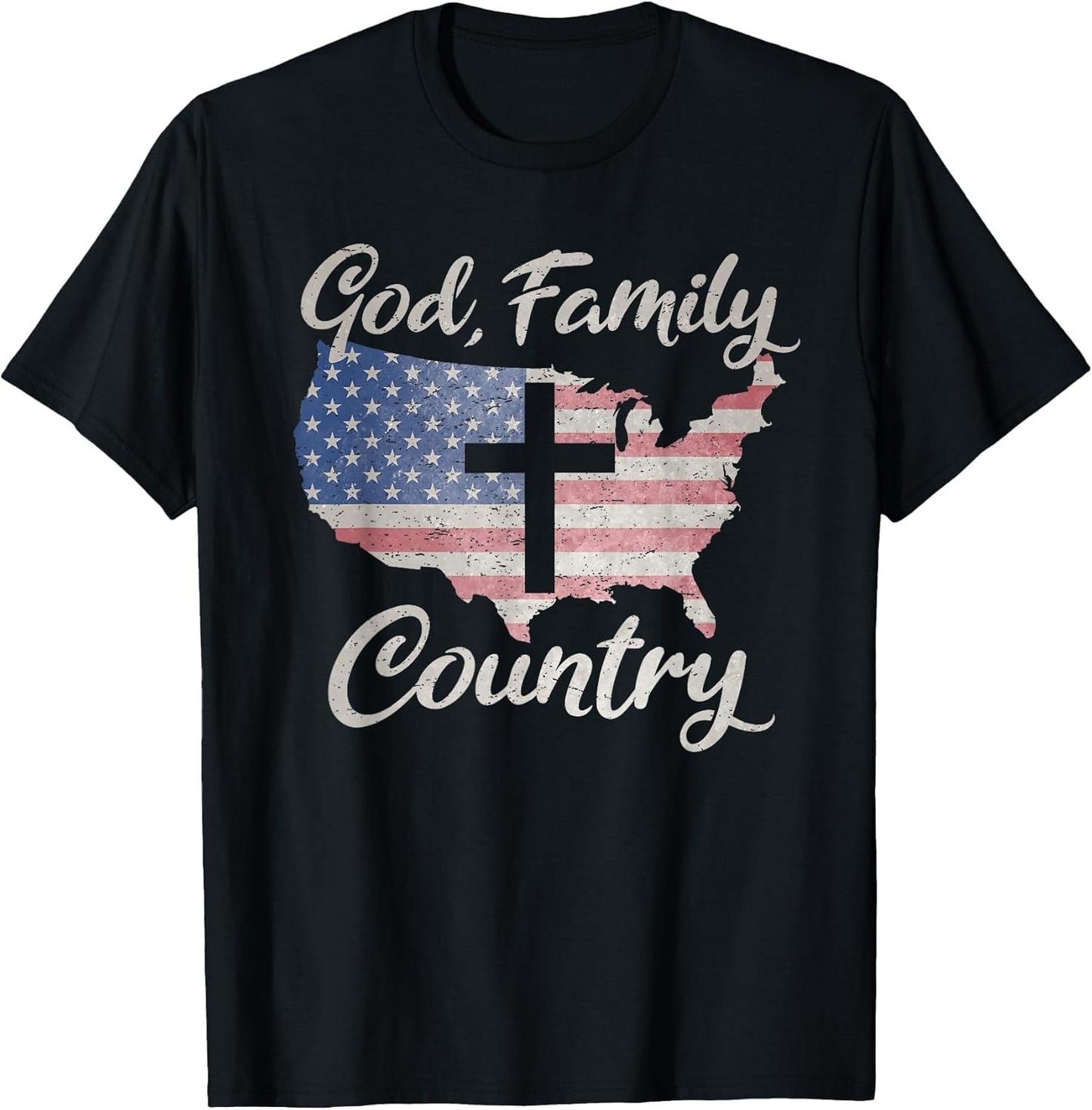 GOD Family Country Christian Cross Vintage USA American Flag