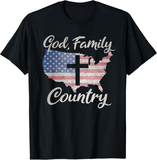 GOD Family Country Christian Cross Vintage USA American Flag
