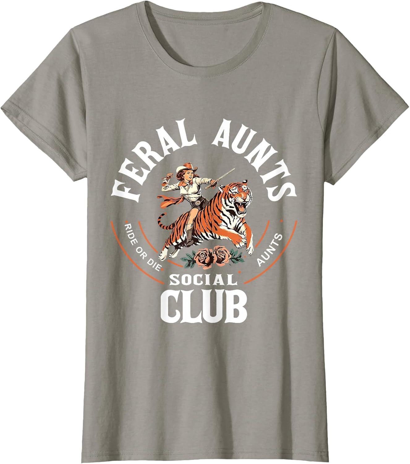 Feral Aunts Social Club Western Cowgirl Riding Tiger Retro