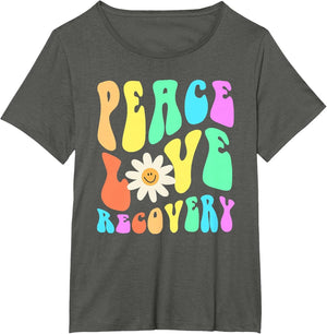Groovy Peace Love Recovery Celebrate Sober I'm Clean AA NA , Women's Plus, Asphalt Grey, 4X