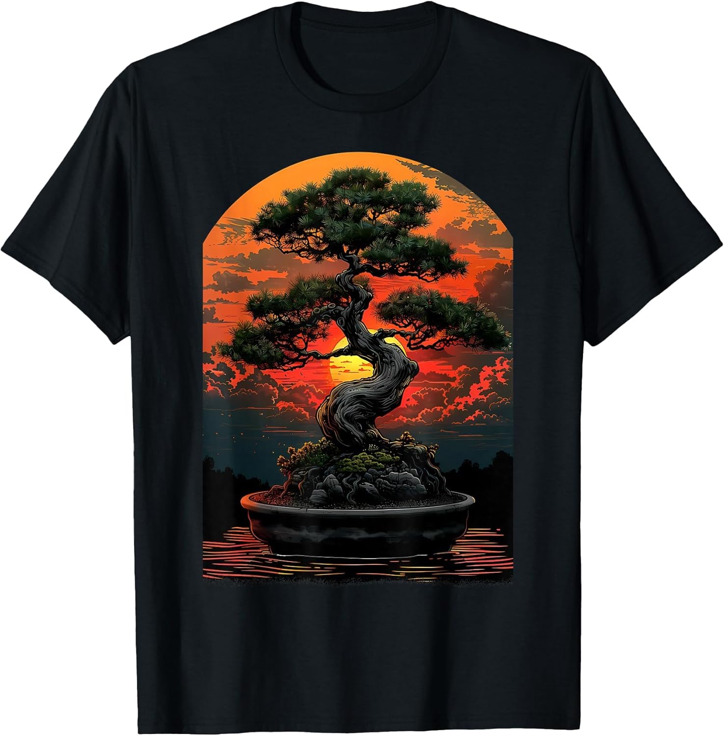 Bonsai Tree Sunset Art, Zen Japanese Garden, Tranquil Nature