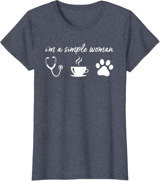 I'm a Simple Woman Nurse Coffee Dogs T Shirt Funny Love Paw