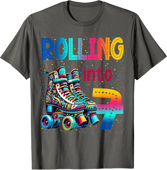 Rolling Into 7 Years Old Roller Skating 7th Birthday Kids