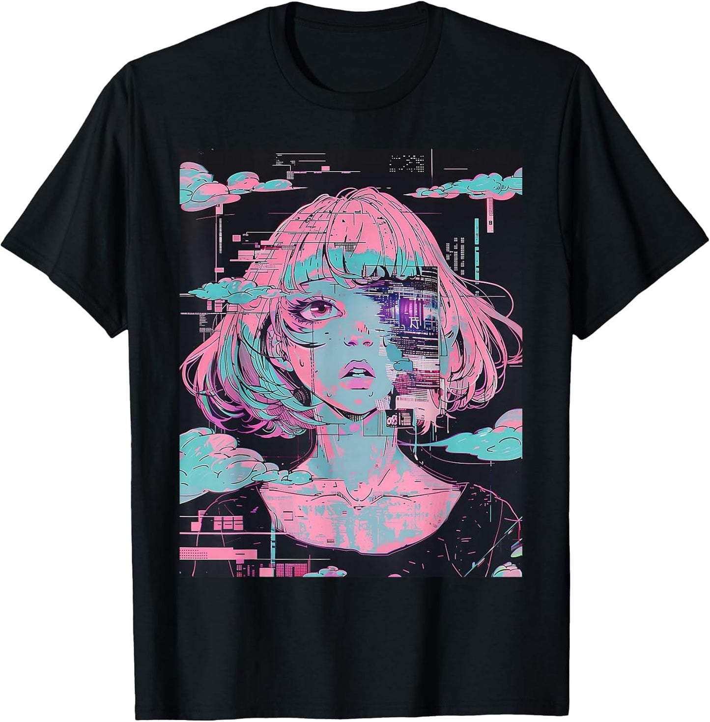 Anime Girl Vaporwave Glitchcore Pastel Goth Distressed