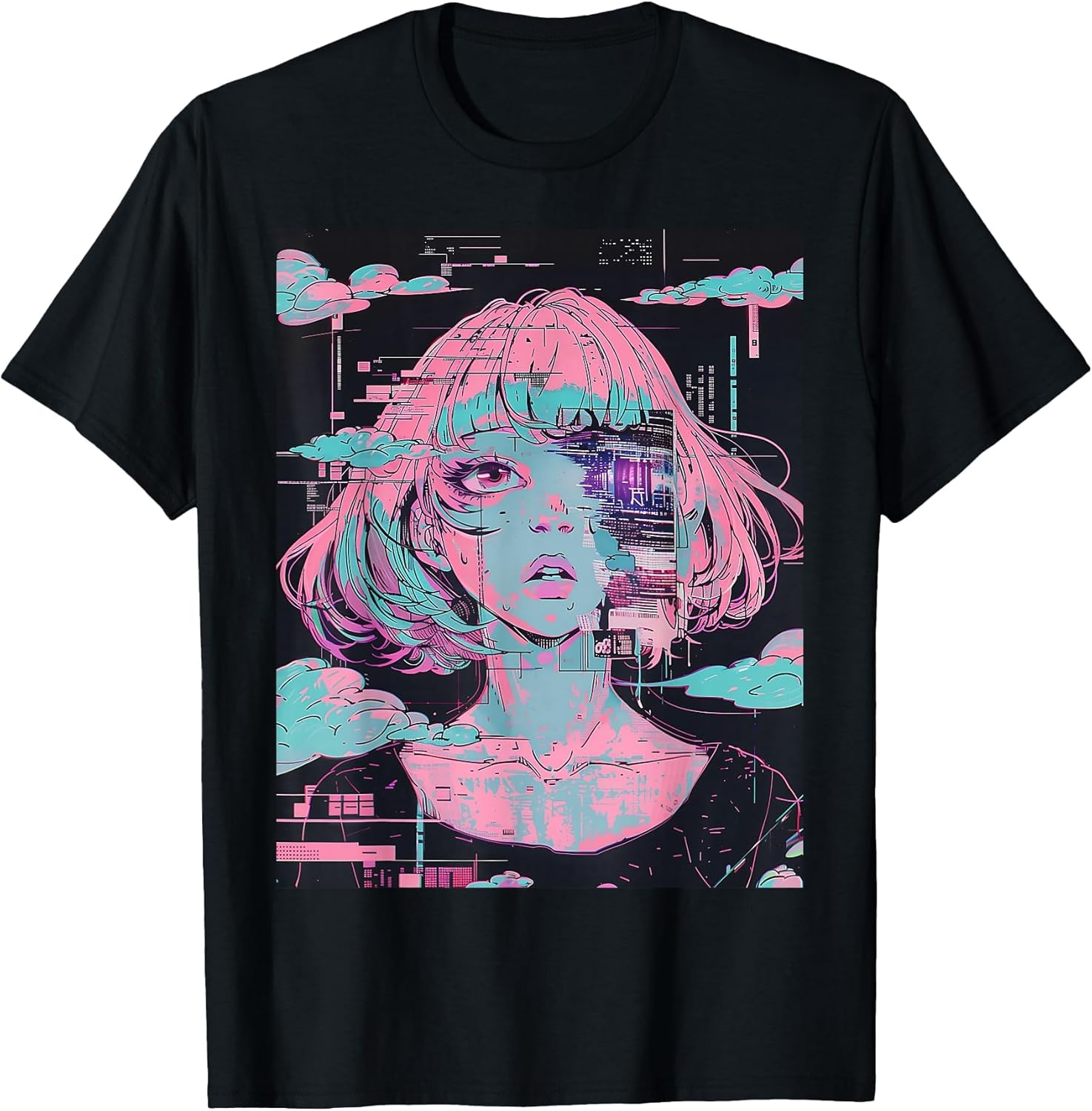 Anime Girl Vaporwave Glitchcore Pastel Goth Distressed