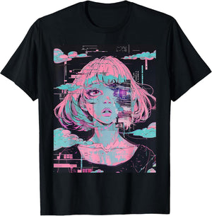 Anime Girl Vaporwave Glitchcore Pastel Goth Distressed