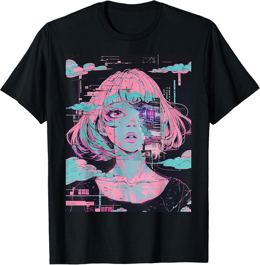 Anime Girl Vaporwave Glitchcore Pastel Goth Distressed