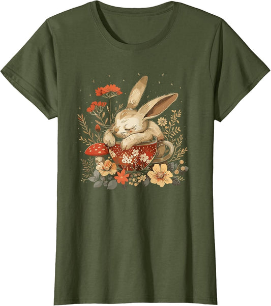 Rabbit Floral Bunny Cottagecore Aesthetic Tea Cup