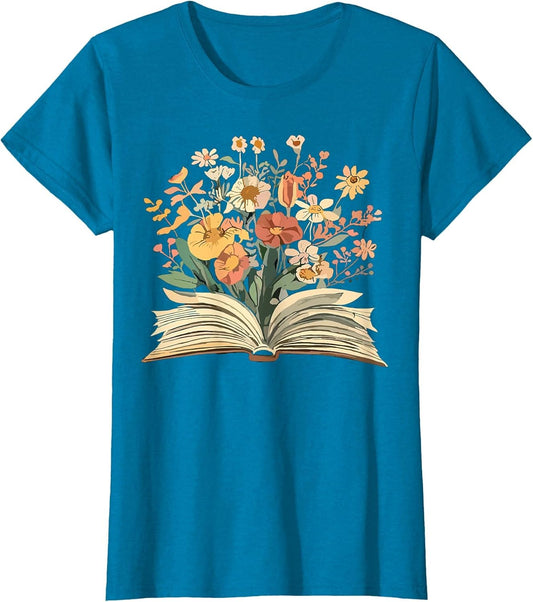 Women Book Lover Wildflowers Cottagecore Boho Flowers Book