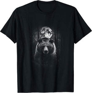 Grizzly Bear in darkforest at Night and Fullmoon Wild Bear