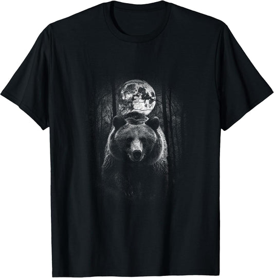 Grizzly Bear in darkforest at Night and Fullmoon Wild Bear