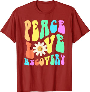 Groovy Peace Love Recovery Celebrate Sober I'm Clean AA NA , Men, Cranberry Red, Small