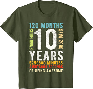 10th Birthday 10 Years Old Vintage Retro 120 Months