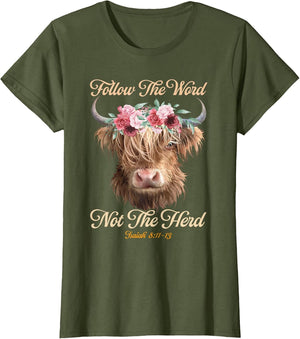 Follow The Word Not The Herd Christian Western Highland Cow