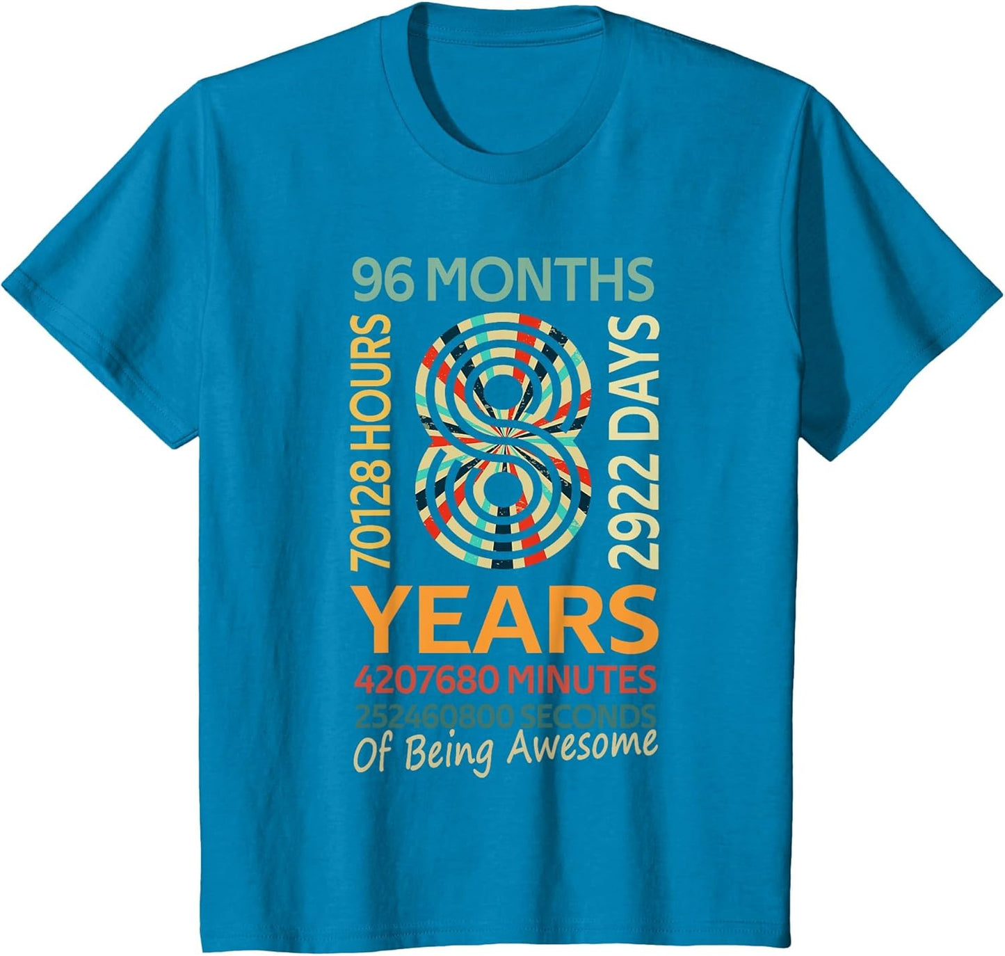 8th Birthday 8 Years Old Vintage Retro 96 Months