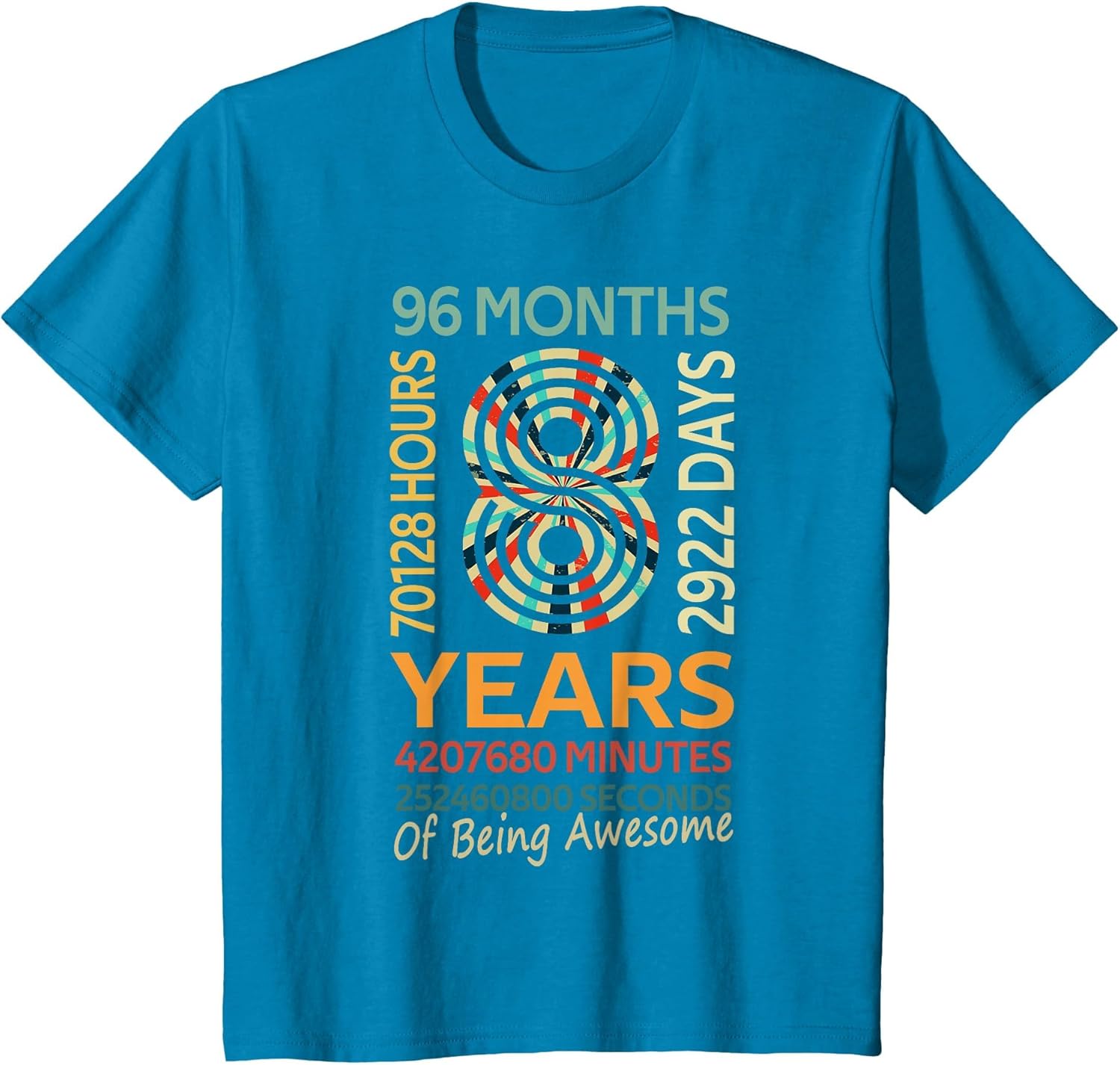 8th Birthday 8 Years Old Vintage Retro 96 Months