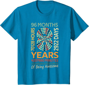 8th Birthday 8 Years Old Vintage Retro 96 Months